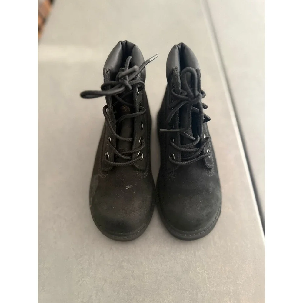 Timberland Kids Black Leather Lace-Up Boots Size 8.5
